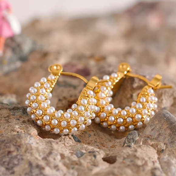 💛Gold plated small pearls hoop - Picture 4 of 5
